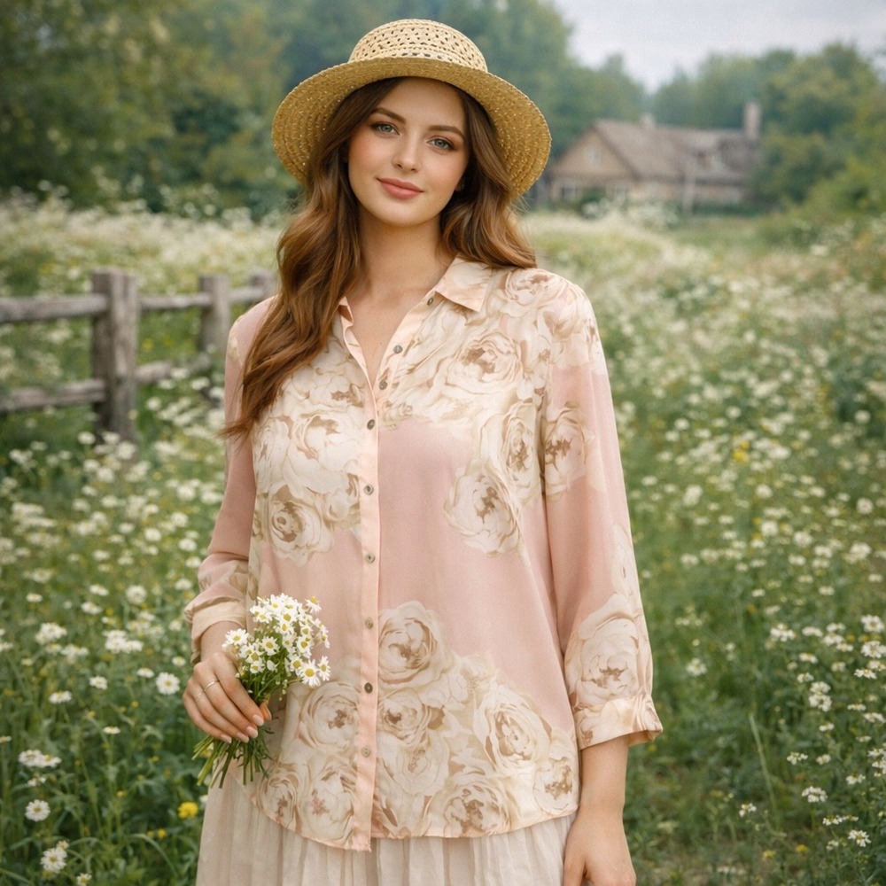 NWT ROSE‎ + OLIVE Pink Floral Cottagecore Blouse Sheer Romantic Spring Small